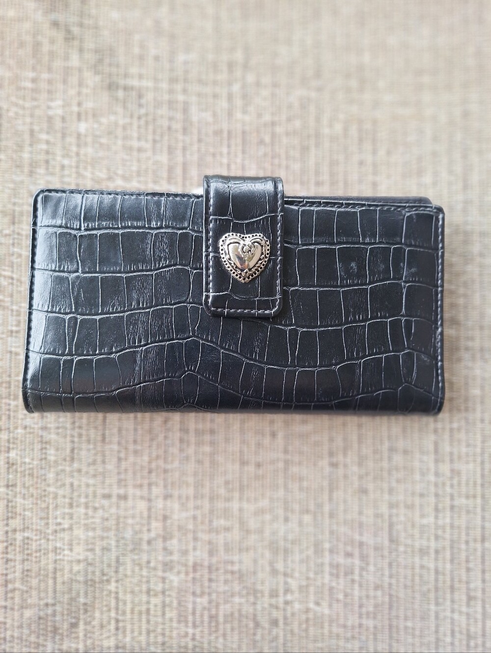 Brighton Black Croc-Embossed Wallet with Heart Accent